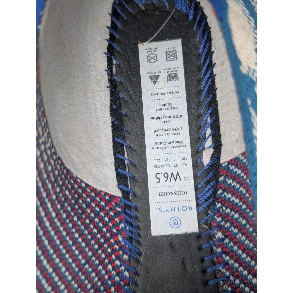 Rothy's Blue White Patterned Flats with Red Accents - Picture 8 of 9